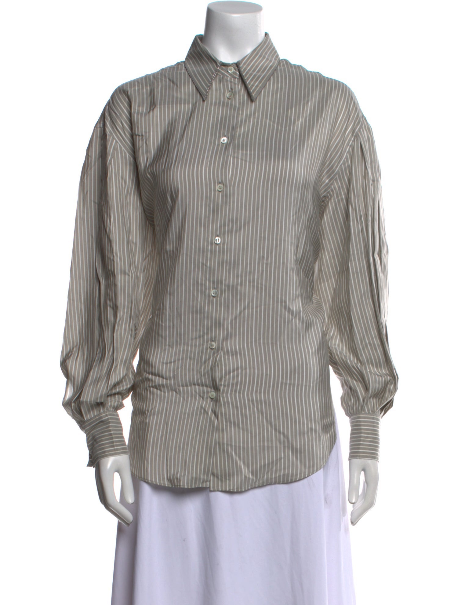 Brunello Cucinelli Silk Striped Button-Up Top
