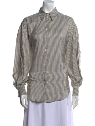 Brunello Cucinelli Silk Striped Button-Up Top