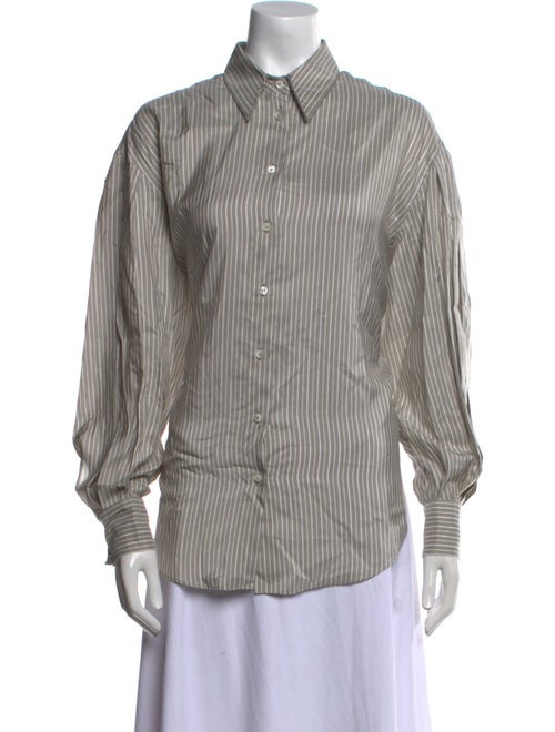 Brunello Cucinelli Silk Striped Button-Up Top