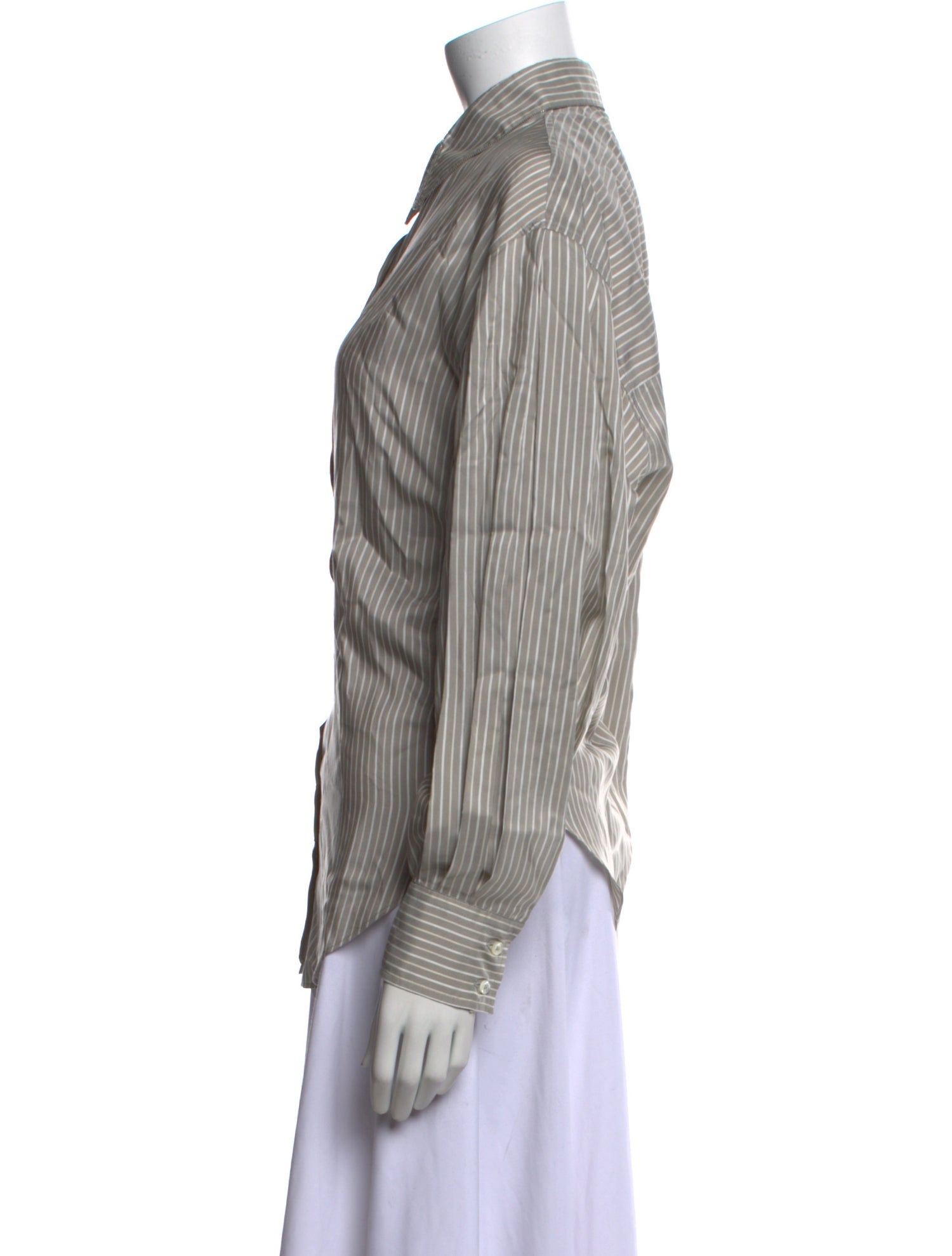 Brunello Cucinelli Silk Striped Button-Up Top