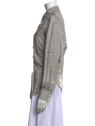 Brunello Cucinelli Silk Striped Button-Up Top