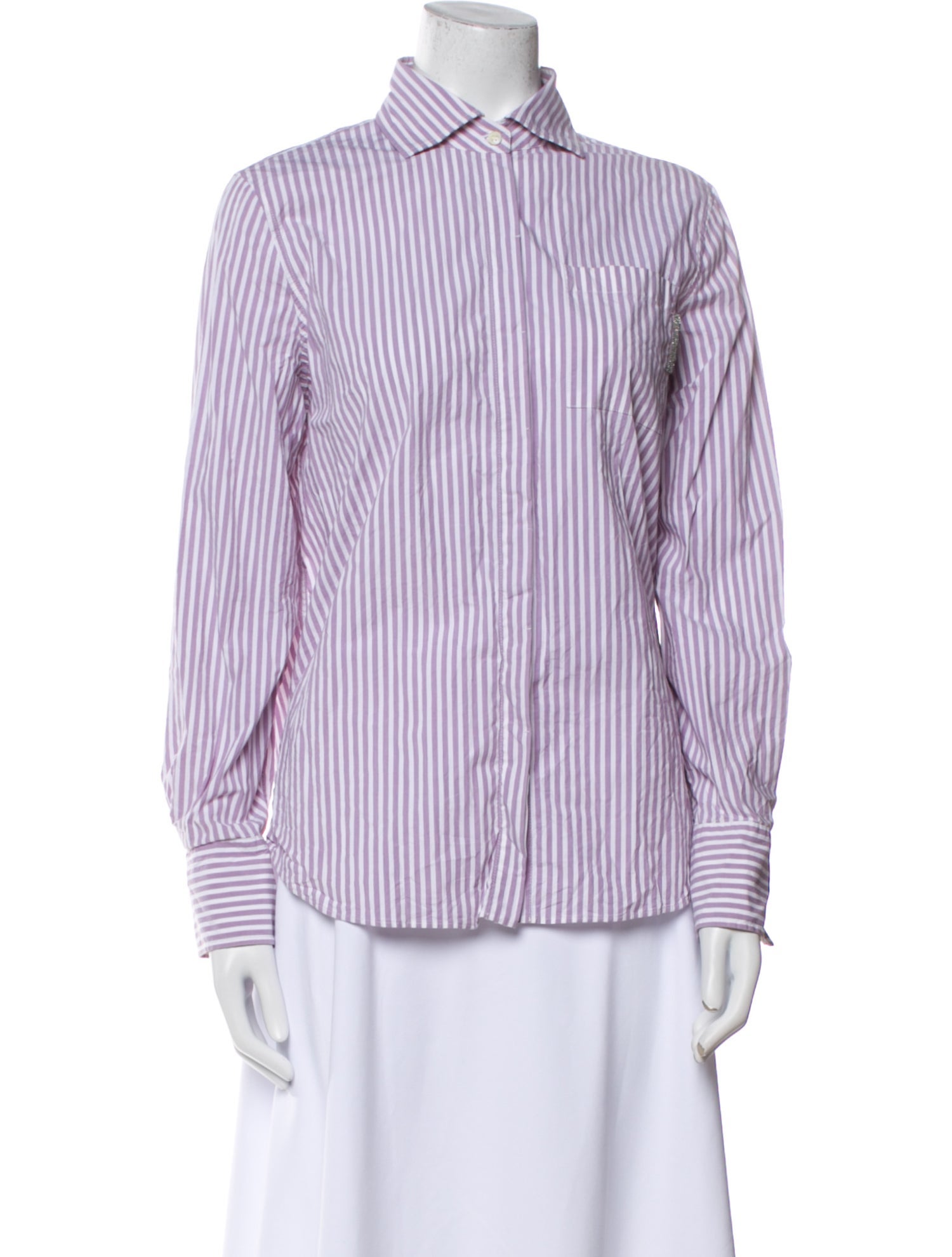 Brunello Cucinelli Striped Long Sleeve Button-Up Top