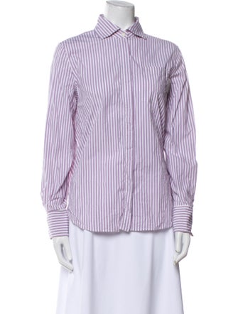 Brunello Cucinelli Striped Long Sleeve Button-Up Top
