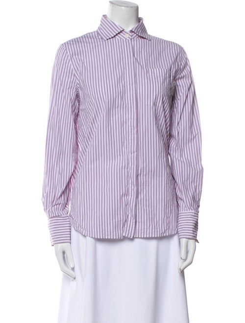 Brunello Cucinelli Striped Long Sleeve Button-Up Top
