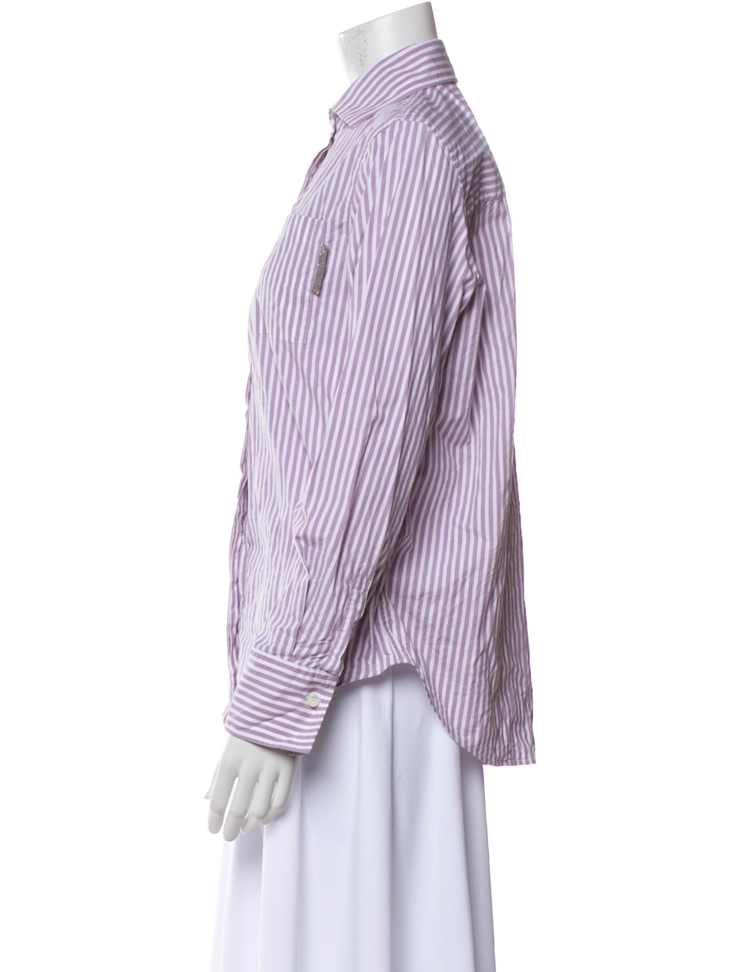 Brunello Cucinelli Striped Long Sleeve Button-Up Top