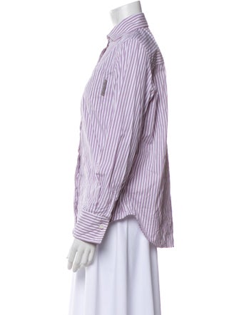 Brunello Cucinelli Striped Long Sleeve Button-Up Top