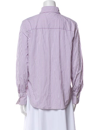 Brunello Cucinelli Striped Long Sleeve Button-Up Top