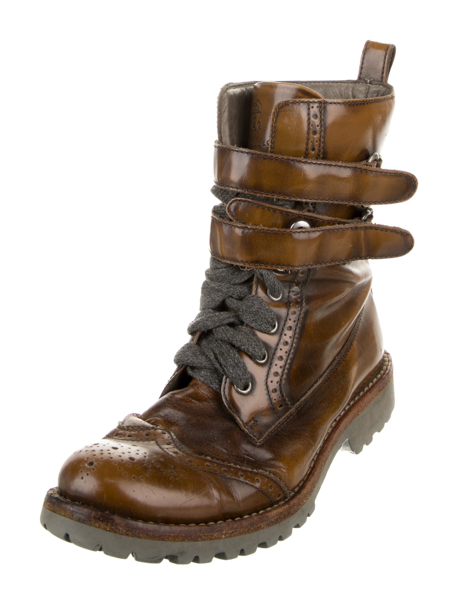 Brunello Cucinelli Monili Leather Combat Boots