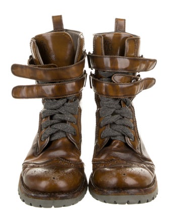 Brunello Cucinelli Monili Leather Combat Boots