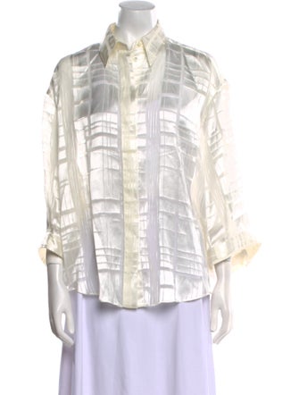 Brunello Cucinelli Mock Neck Three-Quarter Sleeve Button-Up Top