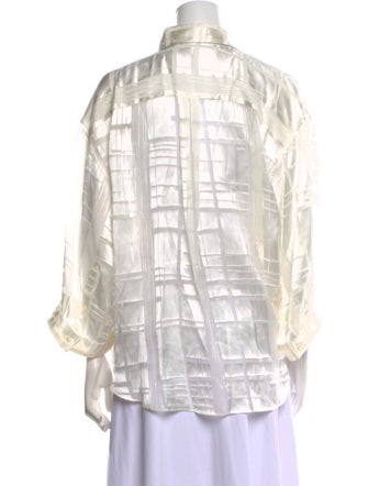 Brunello Cucinelli Mock Neck Three-Quarter Sleeve Button-Up Top