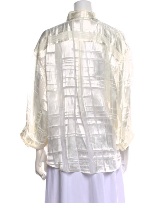 Brunello Cucinelli Mock Neck Three-Quarter Sleeve Button-Up Top