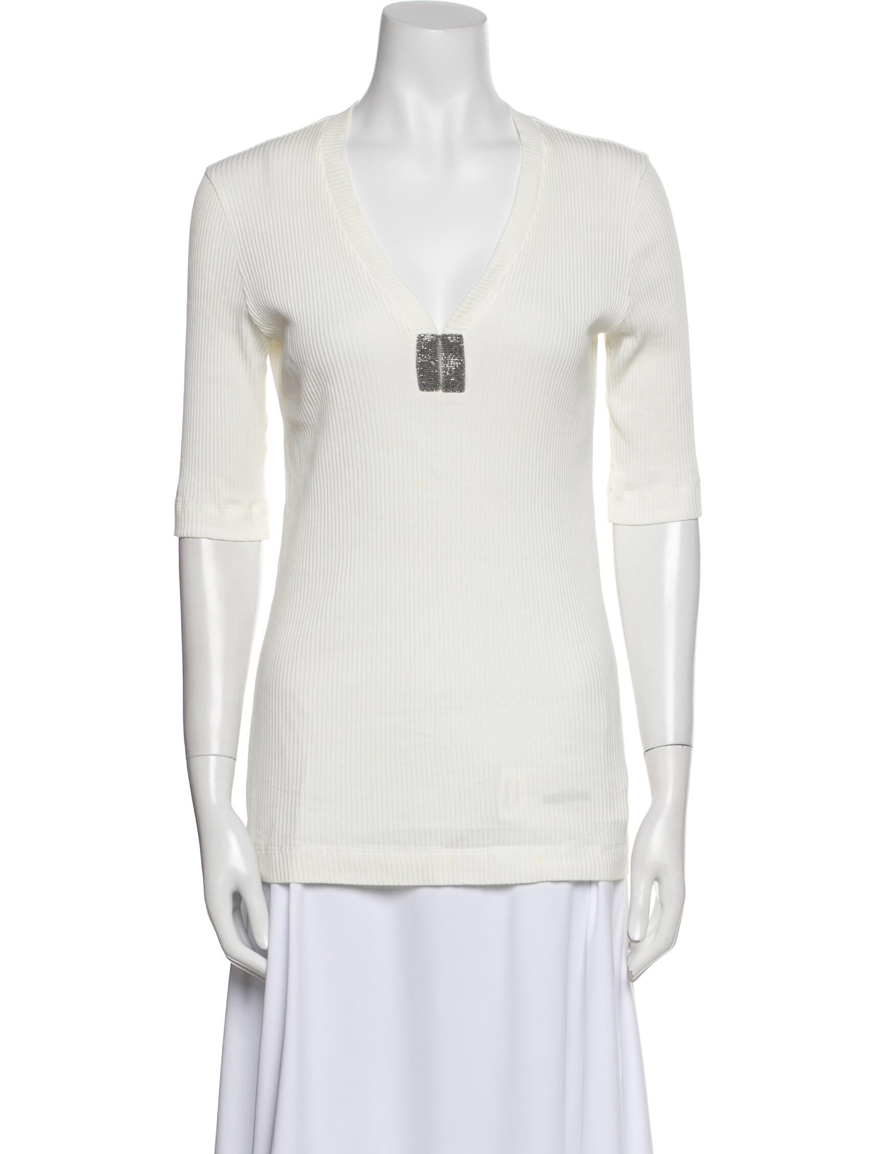 Brunello Cucinelli V-Neck Short Sleeve Top