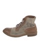 Brunello Cucinelli Leather Colorblock Pattern Combat Boots