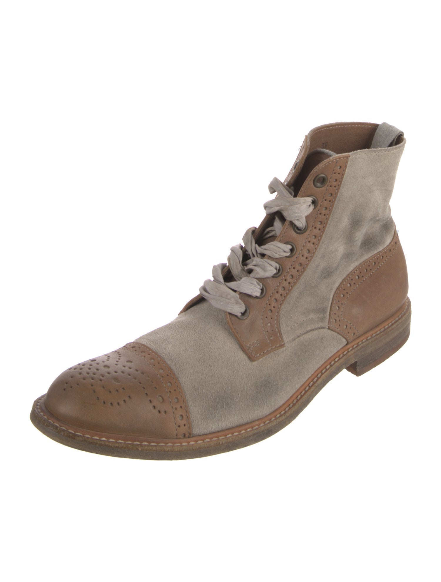 Brunello Cucinelli Leather Colorblock Pattern Combat Boots