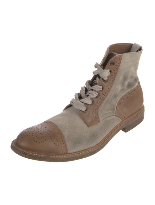 Brunello Cucinelli Leather Colorblock Pattern Combat Boots