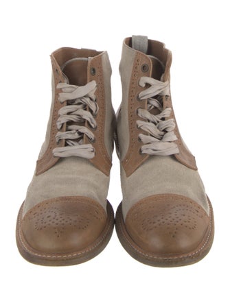 Brunello Cucinelli Leather Colorblock Pattern Combat Boots