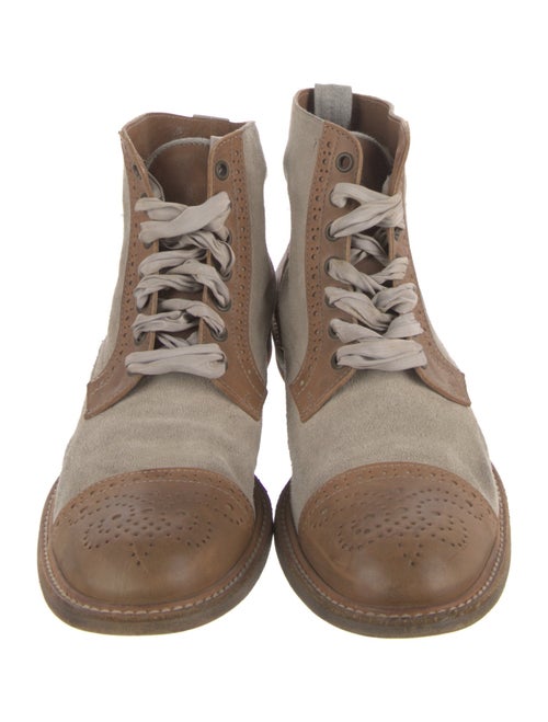 Brunello Cucinelli Leather Colorblock Pattern Combat Boots