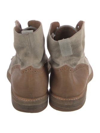 Brunello Cucinelli Leather Colorblock Pattern Combat Boots