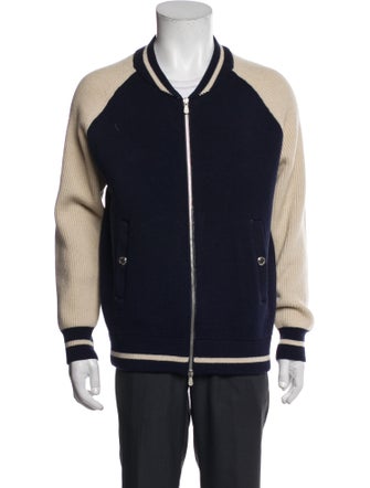 Brunello Cucinelli Wool Colorblock Pattern Bomber Jacket