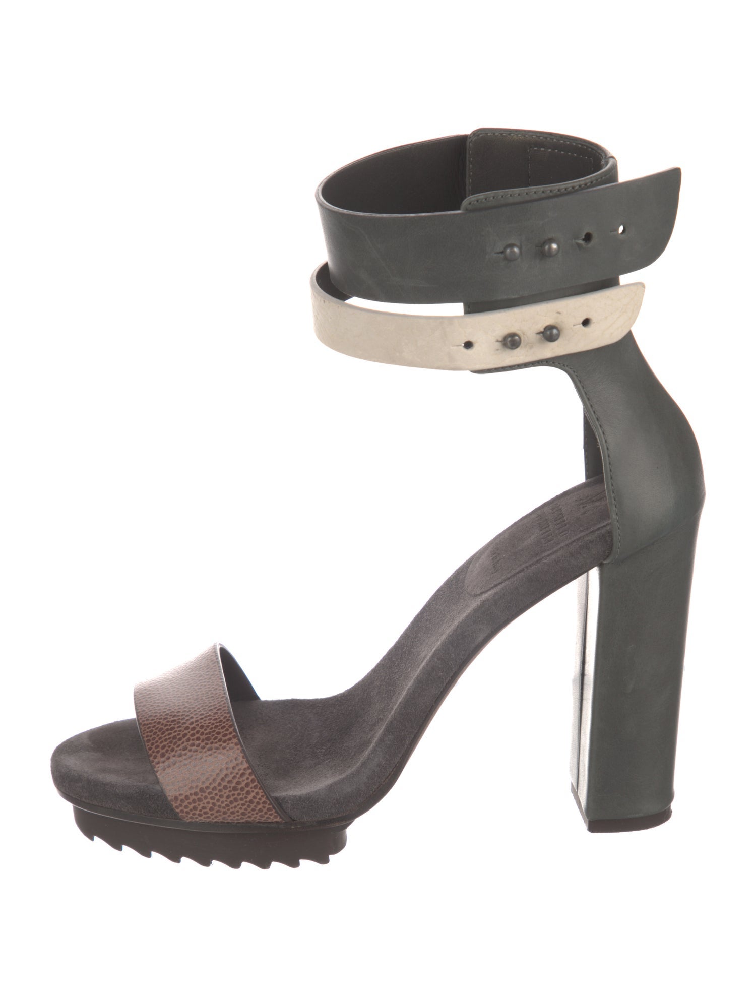 Brunello Cucinelli Leather Colorblock Pattern Gladiator Sandals