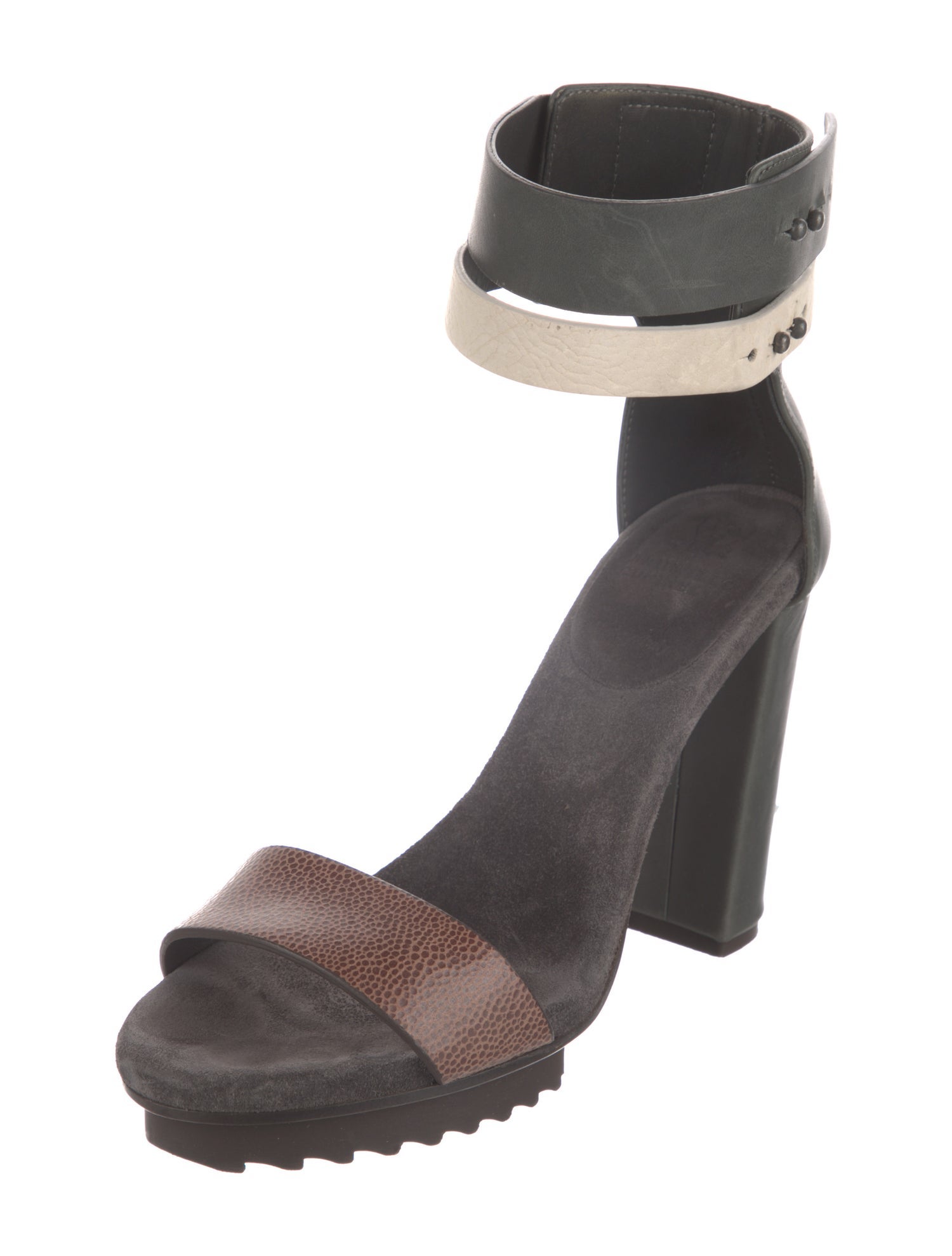 Brunello Cucinelli Leather Colorblock Pattern Gladiator Sandals
