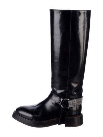 Brunello Cucinelli Leather Beaded Accents Riding Boots