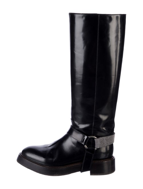 Brunello Cucinelli Leather Beaded Accents Riding Boots