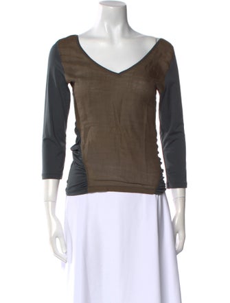 Brunello Cucinelli V-Neck Three-Quarter Sleeve Top