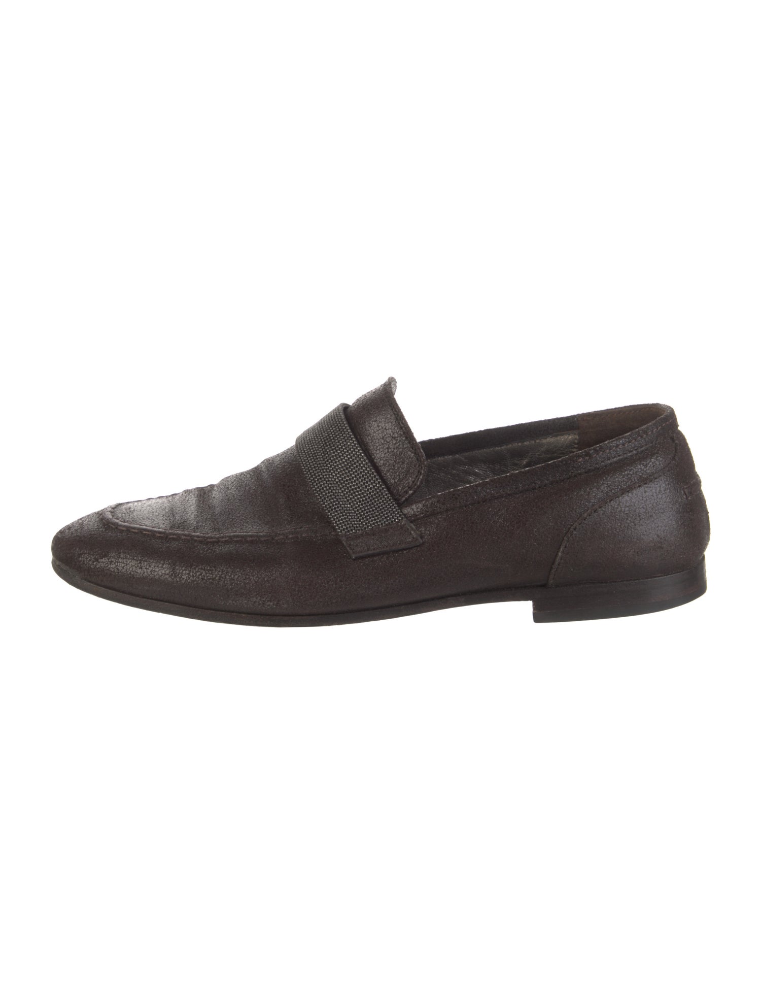 Brunello Cucinelli Leather Crystal Embellishments Loafers