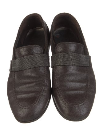 Brunello Cucinelli Leather Crystal Embellishments Loafers