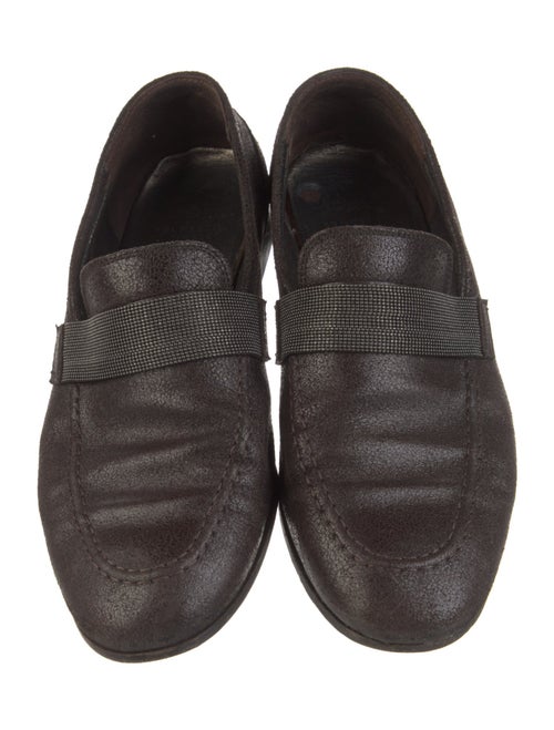 Brunello Cucinelli Leather Crystal Embellishments Loafers