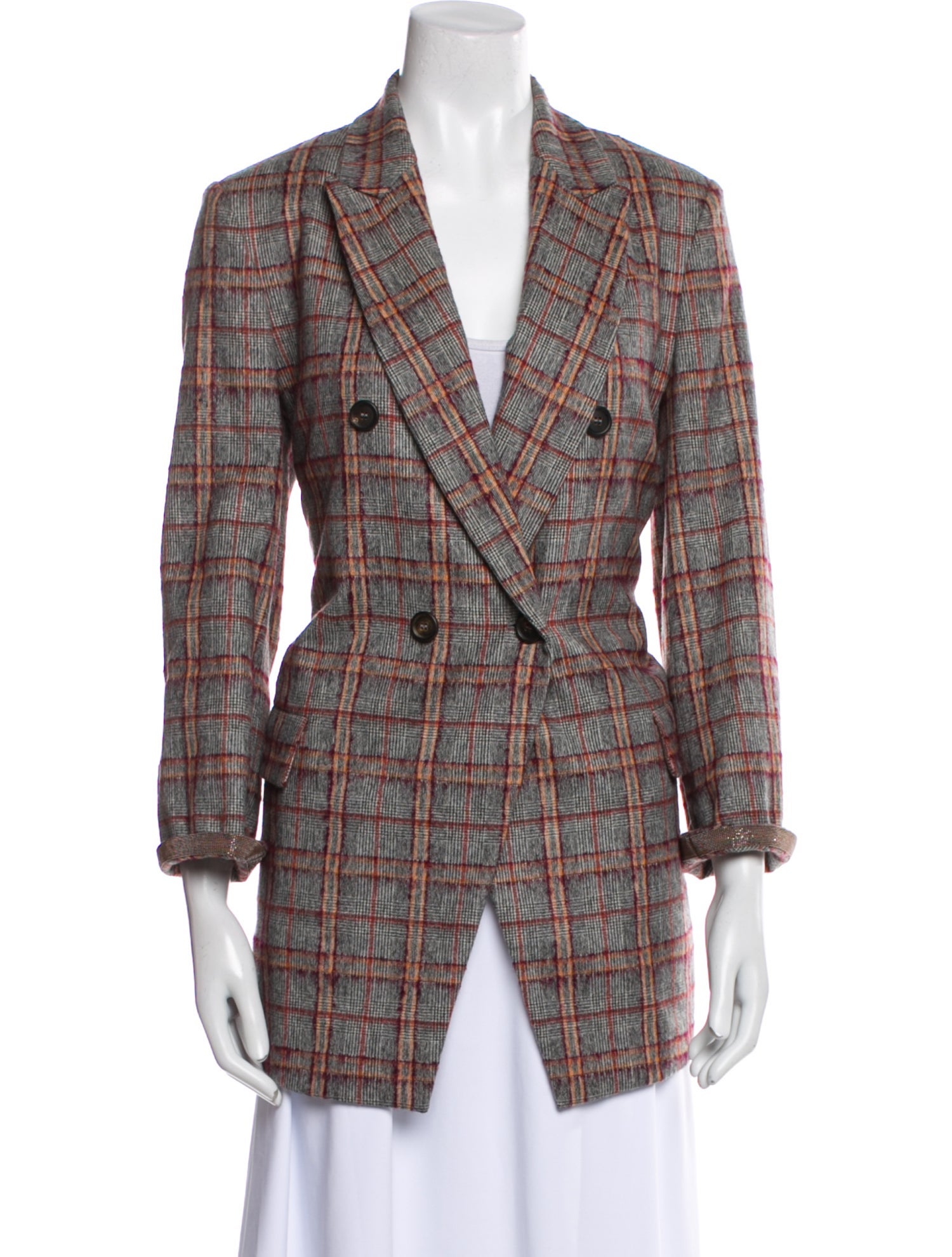 Brunello Cucinelli Virgin Wool Plaid Print Blazer