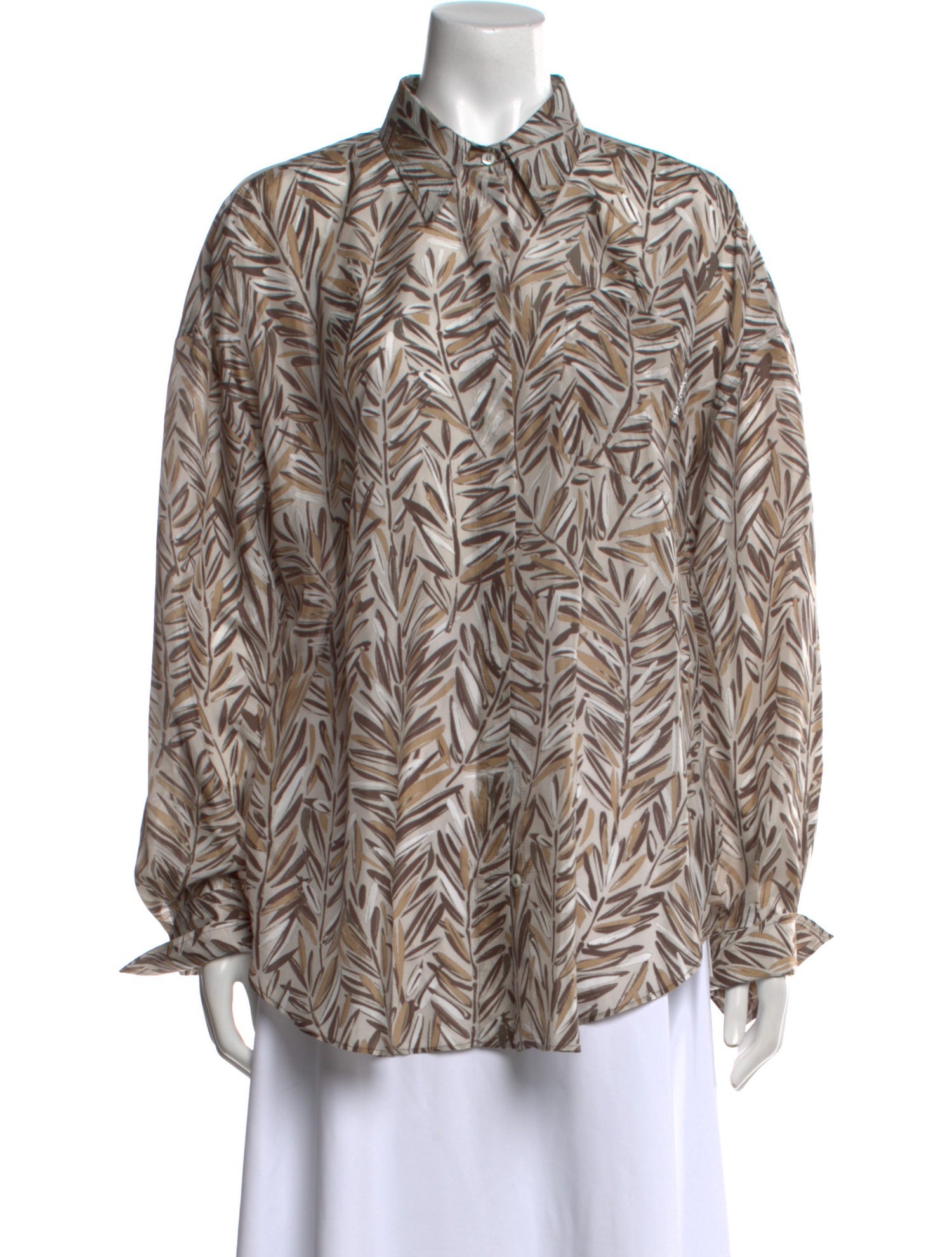 Brunello Cucinelli Silk Printed Button-Up Top