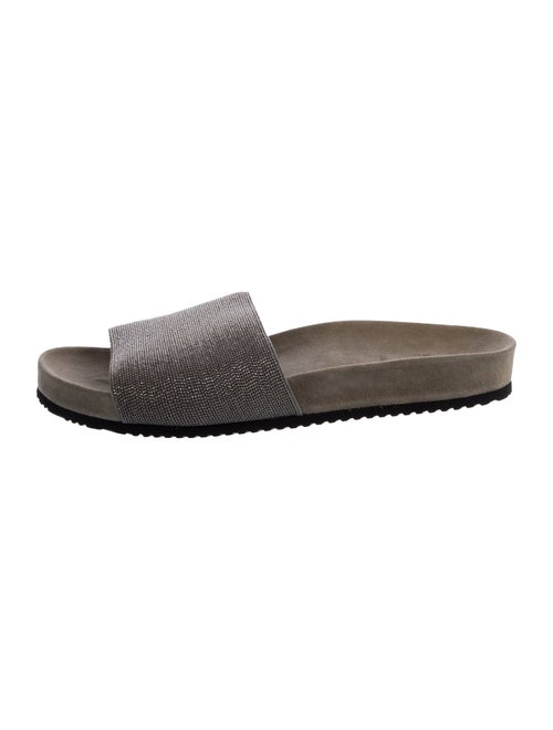 Brunello Cucinelli Suede Beaded Accents Slides