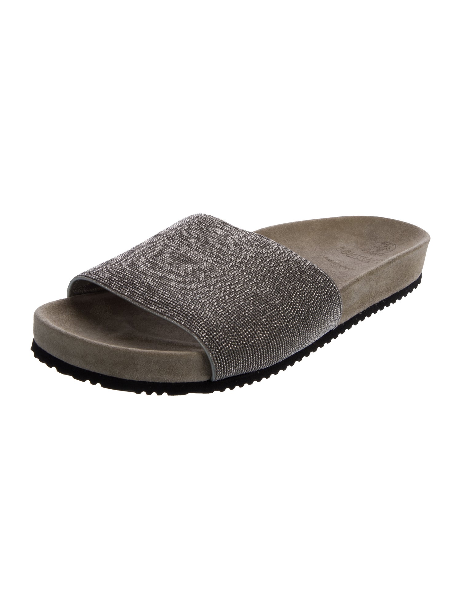 Brunello Cucinelli Suede Beaded Accents Slides