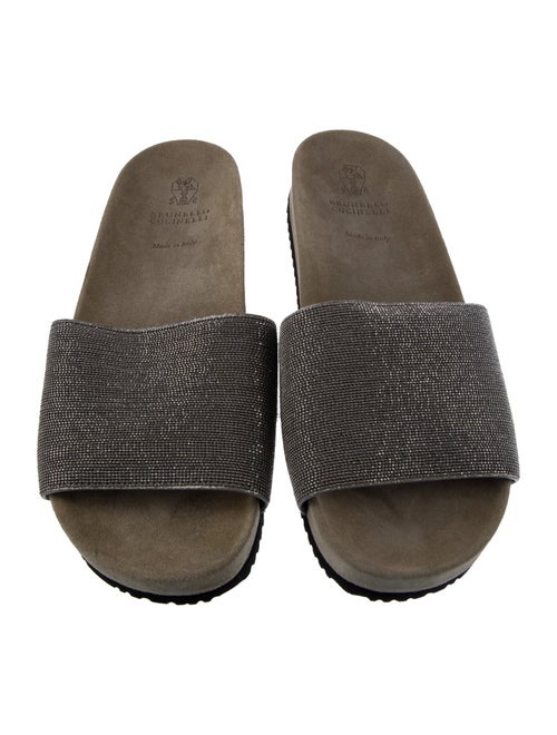Brunello Cucinelli Suede Beaded Accents Slides
