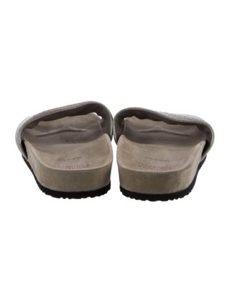 Brunello Cucinelli Suede Beaded Accents Slides