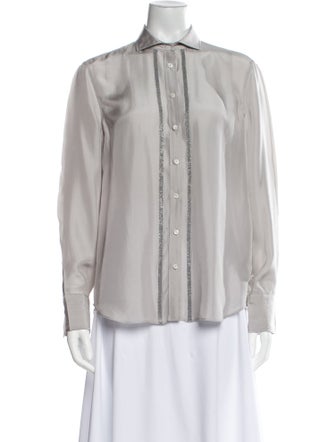 Brunello Cucinelli Silk Long Sleeve Button-Up Top