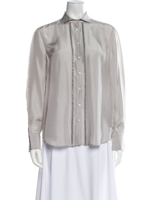 Brunello Cucinelli Silk Long Sleeve Button-Up Top