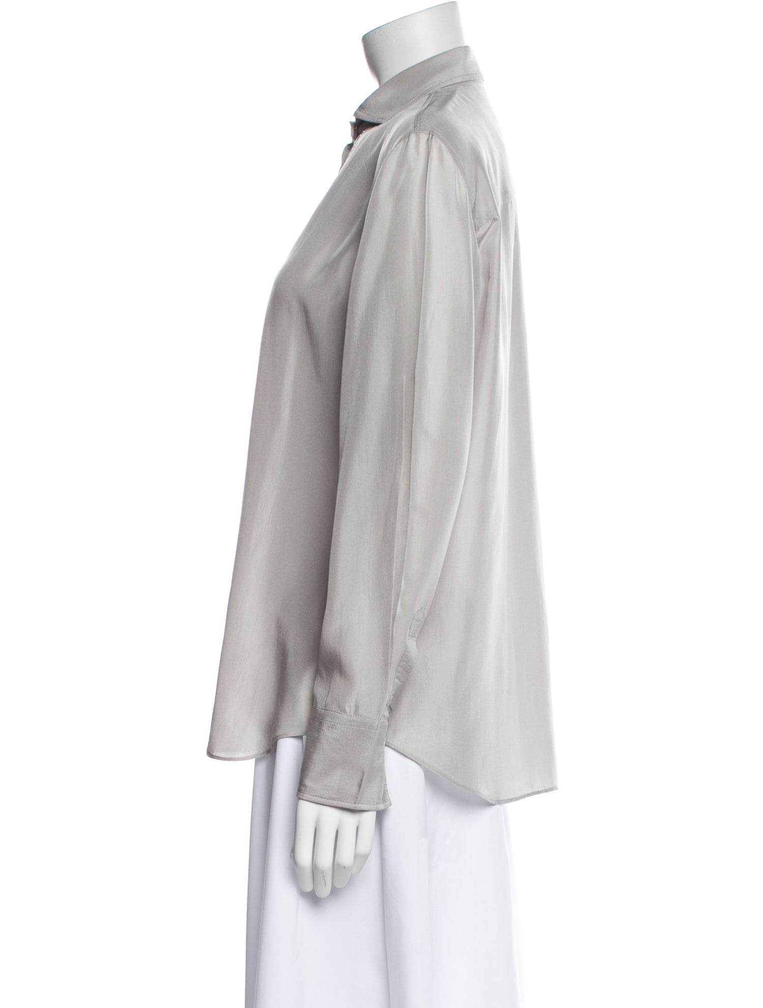 Brunello Cucinelli Silk Long Sleeve Button-Up Top