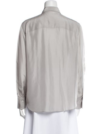 Brunello Cucinelli Silk Long Sleeve Button-Up Top