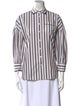 Brunello Cucinelli Striped Three-Quarter Sleeve Button-Up Top