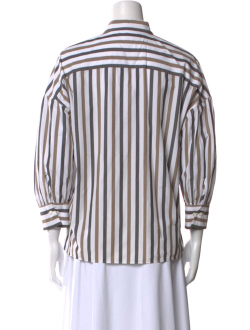 Brunello Cucinelli Striped Three-Quarter Sleeve Button-Up Top