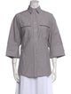 Brunello Cucinelli Striped Three-Quarter Sleeve Button-Up Top