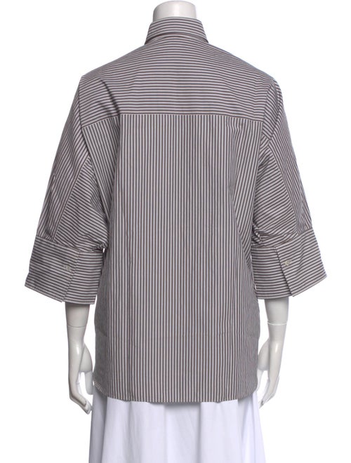 Brunello Cucinelli Striped Three-Quarter Sleeve Button-Up Top