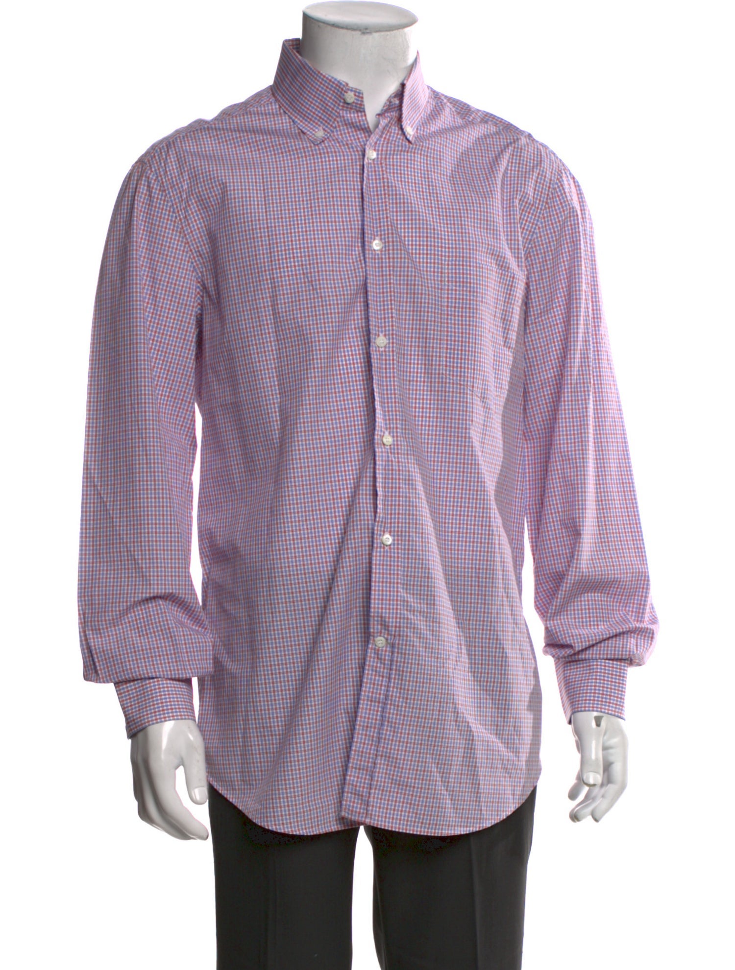 Brunello Cucinelli Plaid Print Long Sleeve Dress Shirt