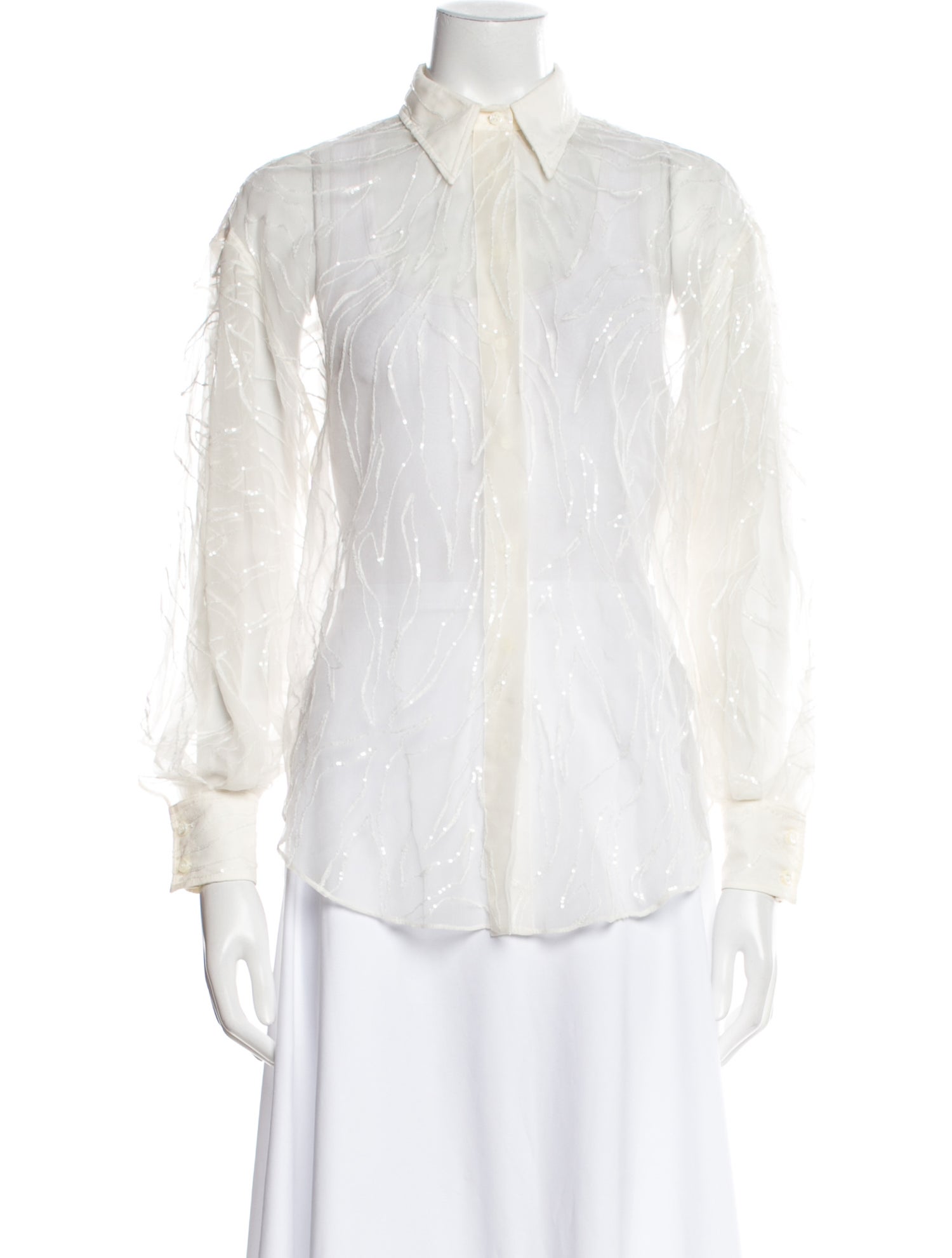 Brunello Cucinelli Silk Long Sleeve Button-Up Top