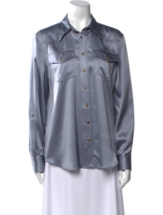 Brunello Cucinelli Silk Long Sleeve Button-Up Top