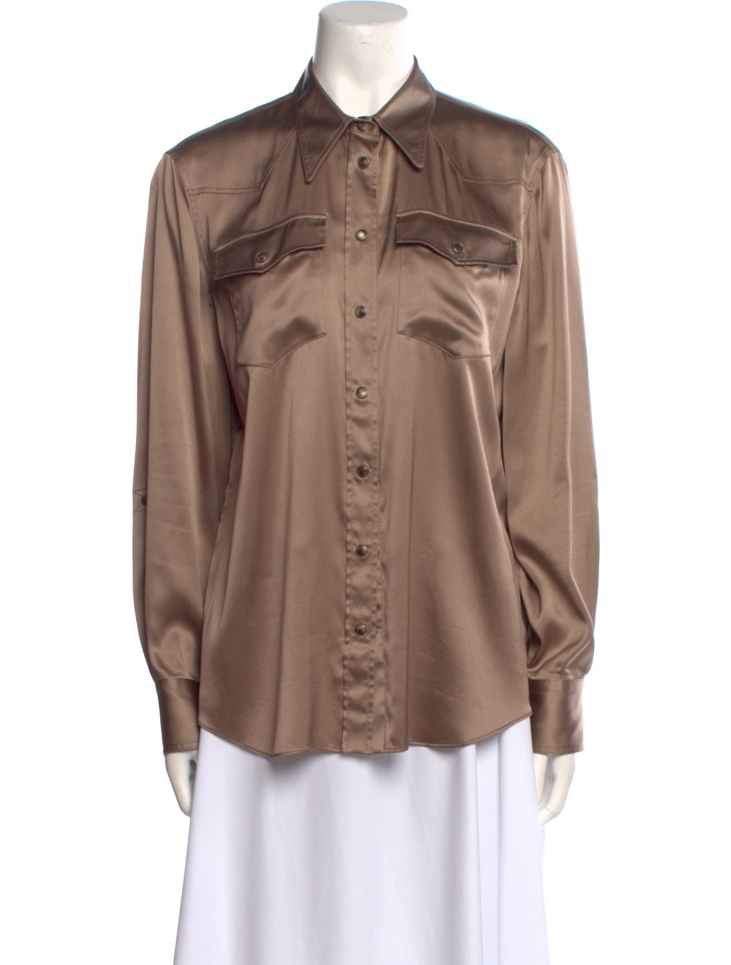 Brunello Cucinelli Silk Long Sleeve Button-Up Top